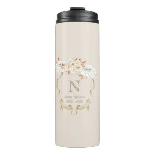 Custom Cream Rose Monogram Crest  Thermal Tumbler