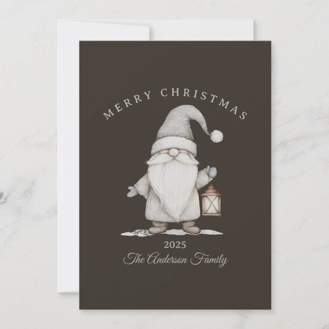Custom cream silver senior gnome Christmas gift Holiday Card (Front)