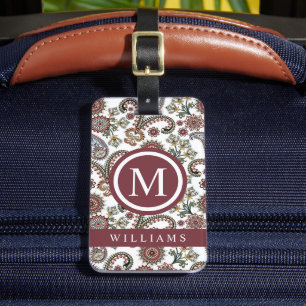 Custom Cream White Red Maroon Paisley Pattern Luggage Tag