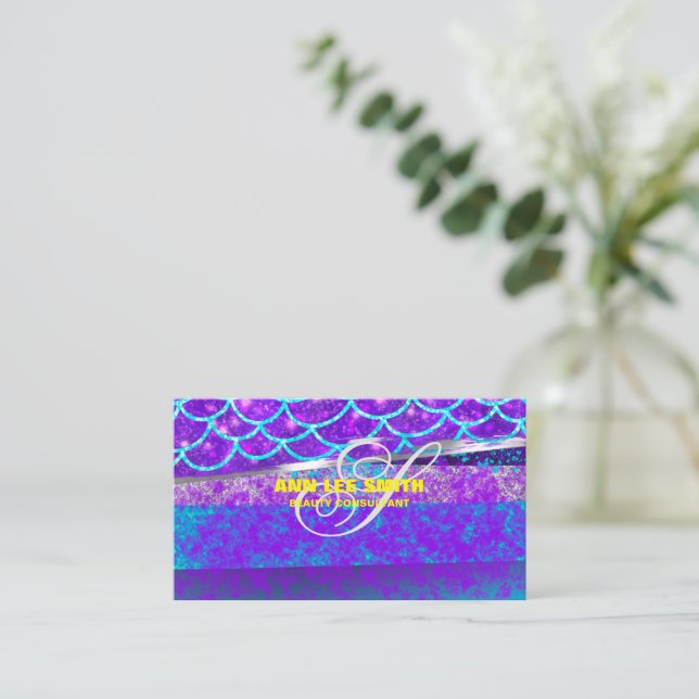 Custom Create Colourful Blue Mermaid Personalized Business Card (Standing Front)