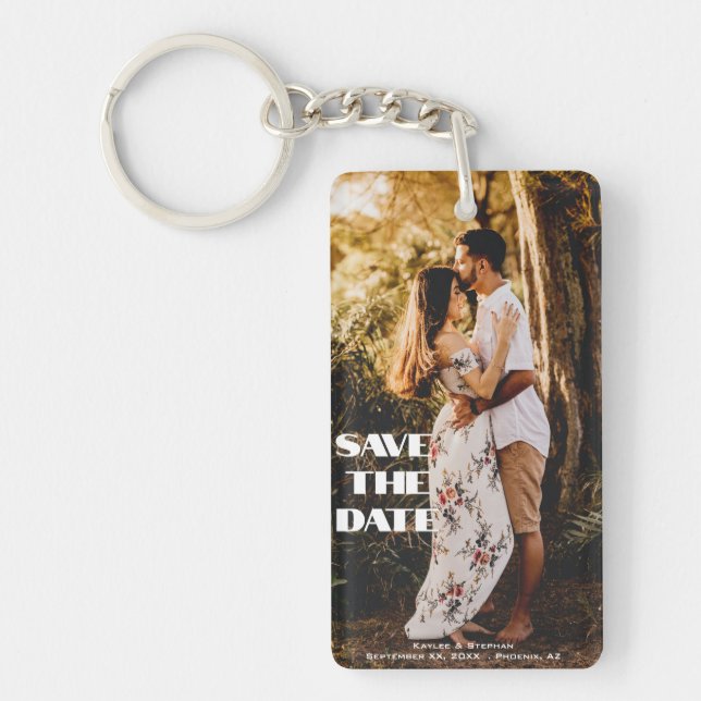 Custom Create Personalized Photo Save The Date  Keychain (Front)