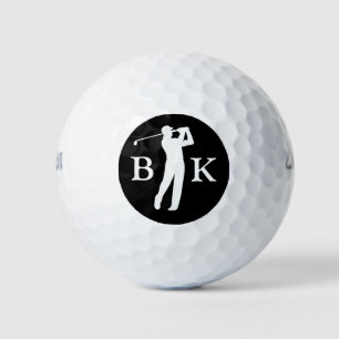 Custom Create Your Own B&W Golfer Monogram Golf Balls