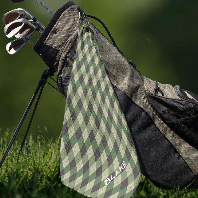 Custom Create Your Own Golf Golf Towel (Personalized camo green golf towel with custom monogram — rugged, stylish, and perfect for golfers!)