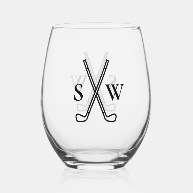 Custom Create Your Own Golf Theme Monogrammed Stemless Wine Glass (Front)