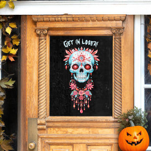 Custom Creepy Blue Pink Halloween Sugar Skull Window Cling