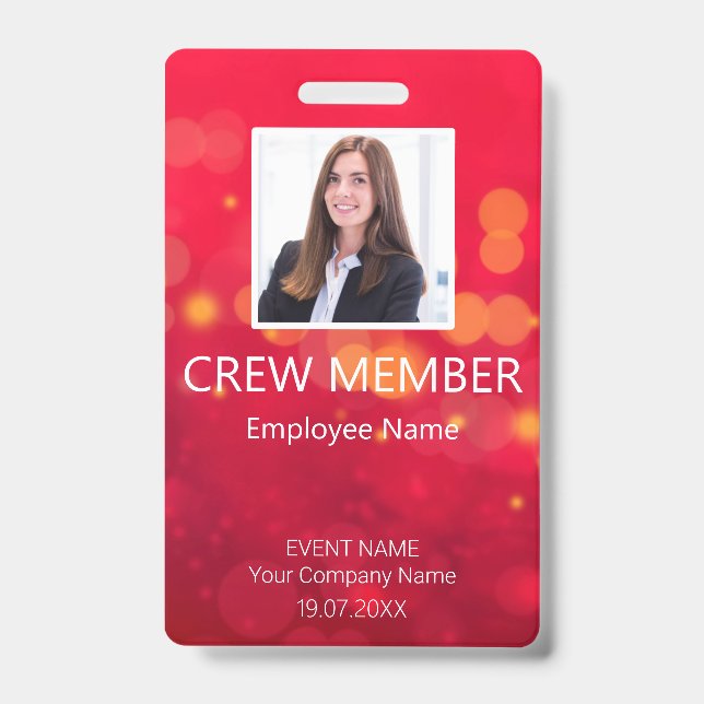 Custom Crew Member QR Code Event Red Badge (Front)