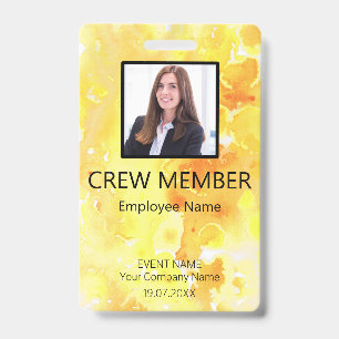 Custom Crew Member QR Code Event Yellow Badge