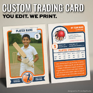 Custom Cricket Trading Card, Vintage Orange Player Calling Card