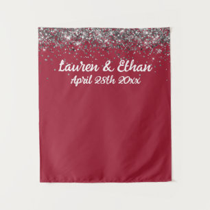 Custom Crimson and Silver Wedding Photo Booth Prop Tapestry