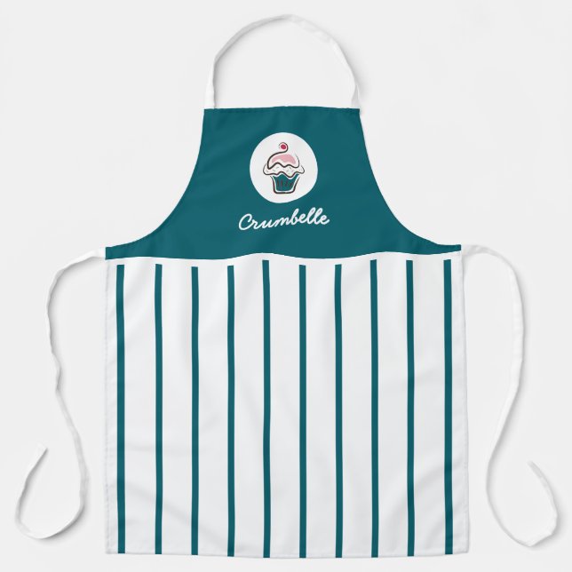 Custom Crisp Striped Cupcake Bakery Apron (Front)
