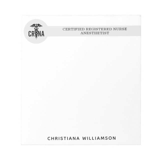 Custom CRNA Certified Registered Nurse Anesthetist Notepad (Front)