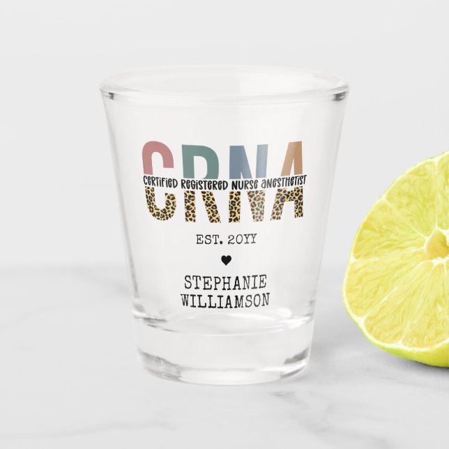 Custom CRNA Certified Registered Nurse Anesthetist Shot Glass (Front)