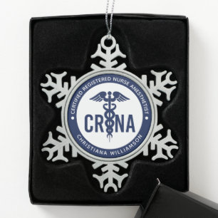 Custom CRNA Certified Registered Nurse Anesthetist Snowflake Pewter Christmas Ornament