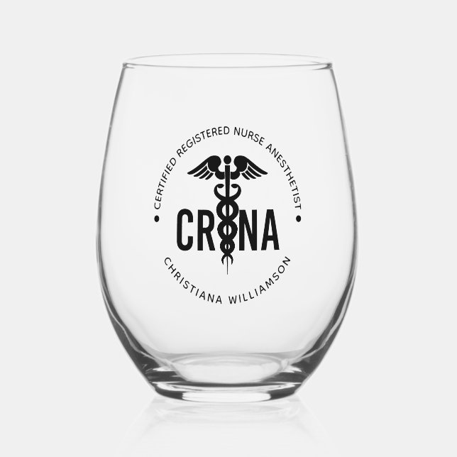 Custom CRNA Certified Registered Nurse Anesthetist Stemless Wine Glass (Front)