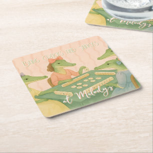 Custom Crocodiles Playing Mahjong Square Paper Coaster