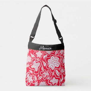Custom Cross Stitch Look Red White Floral Design Crossbody Bag