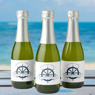 Custom Cruise Ship Navy Blue Nautical Party Mini Sparkling Wine Label