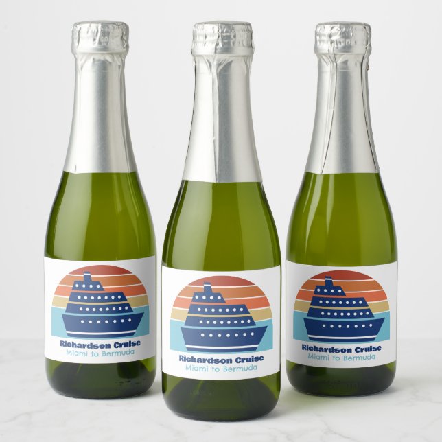 Custom Cruise Ship Ocean Liner Sunset Mini Sparkling Wine Label (Bottles)