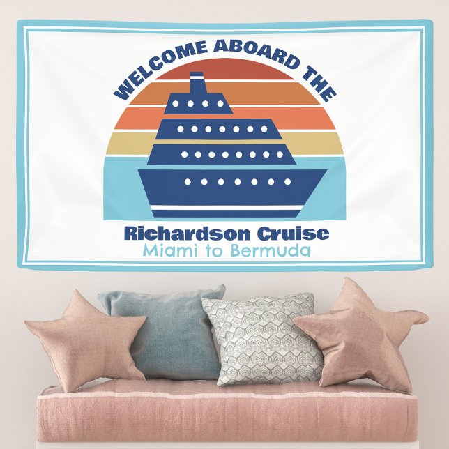 Custom Cruise Ship Sunset Blue Welcome Aboard Banner (Creator Uploaded)
