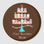 Custom Cupcake Sweet Shoppe Business Magnets<br><div class="desc">COLOR PALETTE: chocolate brown, pink, aqua, blue lavender and white. DESIGN COLLECTION: A three tier display of mouthwatering cupcakes are featured in this design. This business identification package design has hand painted artwork from Audrey Jeanne Roberts. The colours are a rich milk chocolate, pink, aqua blue, lavender and cream. Great...</div>