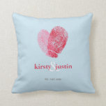 CUSTOM CUSHION simple fingerprint heart couple<br><div class="desc">A very "on trend" design featuring two fingerprints entwined to create a heart - the perfect couple's gift whether it be for their wedding, anniversary or just because... Setup as a template it is simple for you to add your own details, or hit the customize button and you can add...</div>