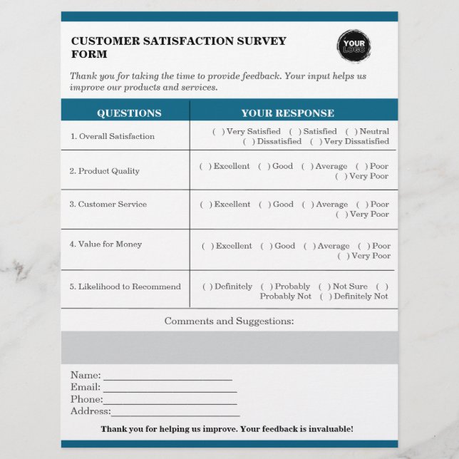 Custom Customer Satisfaction Survey Form Flyer (Front)