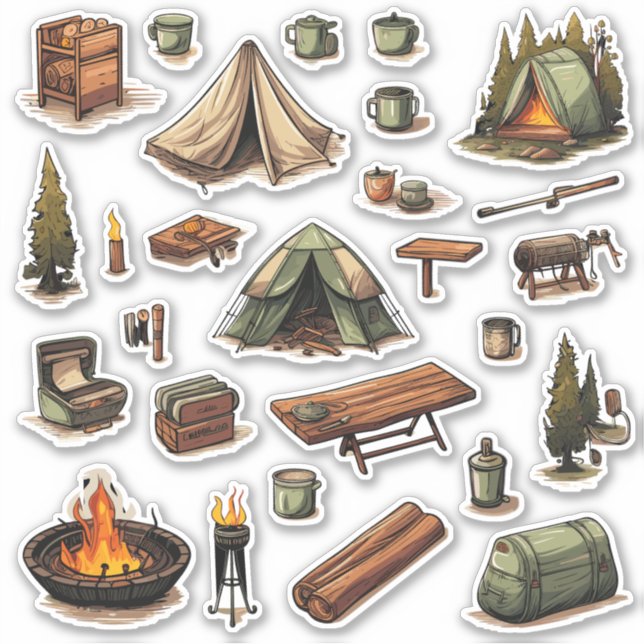 Custom-Cut Camping Vinyl Stickers (Front)