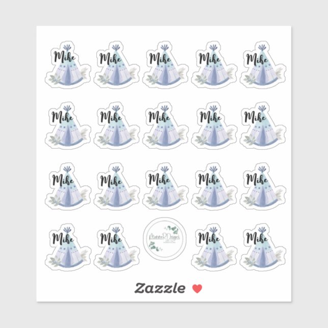 Custom-Cut Vinyl Sticker, boy teepee design Sticke (Sheet)