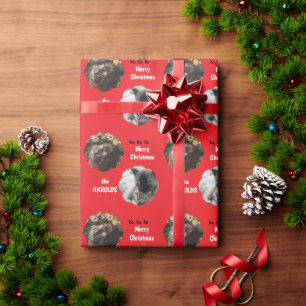 Custom Cute 2 Pet Photo Festive Christmas Red Wrapping Paper