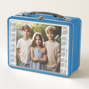 Custom Cute 2-Photo Silver, White Infinity Pattern Metal Lunch Box