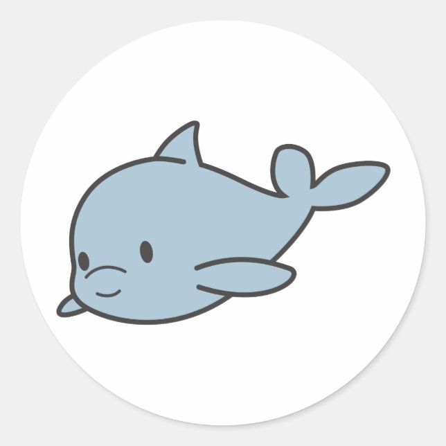 Custom Cute Baby Dolphin Cartoon Classic Round Sticker (Front)