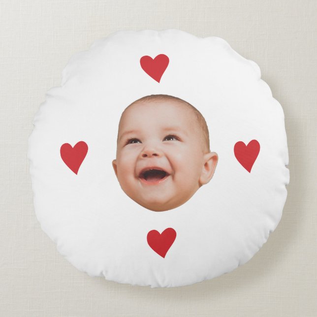 Custom Cute Baby Face One Photo Round Pillow (Front)