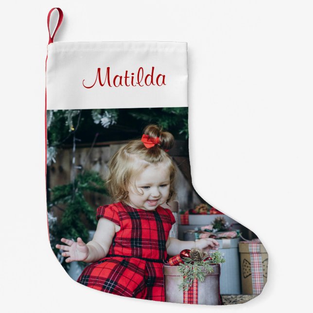 Custom Cute Baby Photo & Monogram Name Small Christmas Stocking (Front)