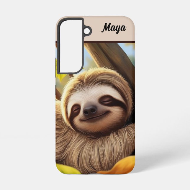 Custom Cute Baby Sloth Sleeping in tree in fall Samsung Galaxy S22 Case (Back)