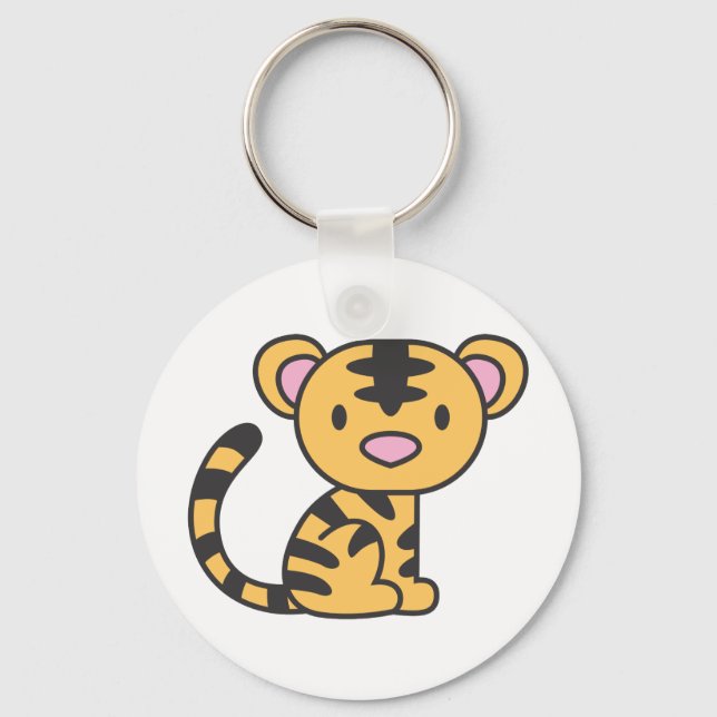 Custom Cute Baby Tiger Sitting Down Keychain (Front)