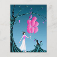 Custom Cute Ballerina and Cat Night Sky Postcard