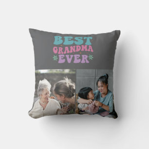 Custom Cute Best Grandma Ever 2 Photo Collage Throw Pillow