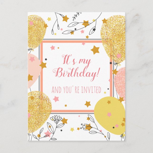 custom cute birthday party invitation postcard (Front)
