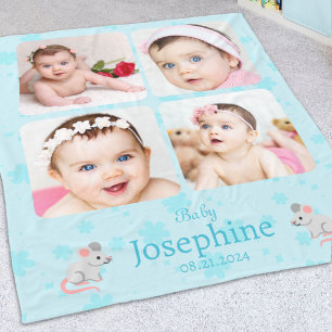 Custom Cute Blue Baby Name Photo  Fleece Blanket