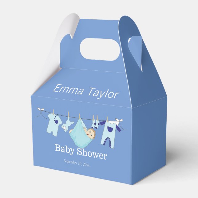 Custom Cute Blue Boy Clothesline Baby Shower  Favor Box (Front Side)