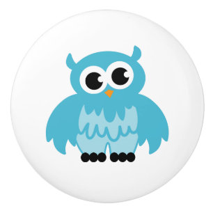 Custom cute blue owl nursery door and drawer knobs
