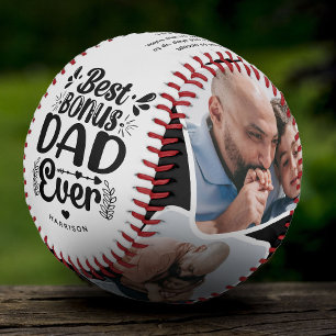 Custom Cute Bonus Dad 4 Photo & Quote Father Gift Baseball