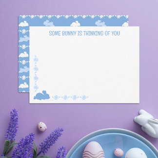Custom Cute Bunny Daisy Blue Easter Note Card