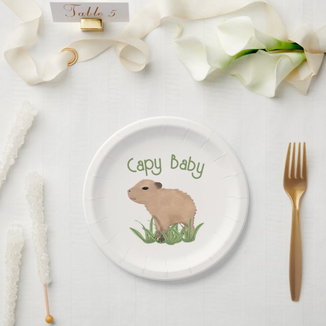 Custom Cute Capybara Pun Capy Baby Illustration  Paper Plate (Wedding)