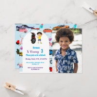 Custom Cute car  motorcycle birthday party Invitat
