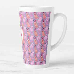 Custom Cute Cat Cherry Floral Pattern Latte Mug