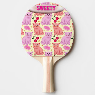 Custom Cute Cat Cherry Floral Pattern Ping Pong Paddle