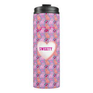Custom Cute Cat Cherry Floral Pattern Thermal Tumbler