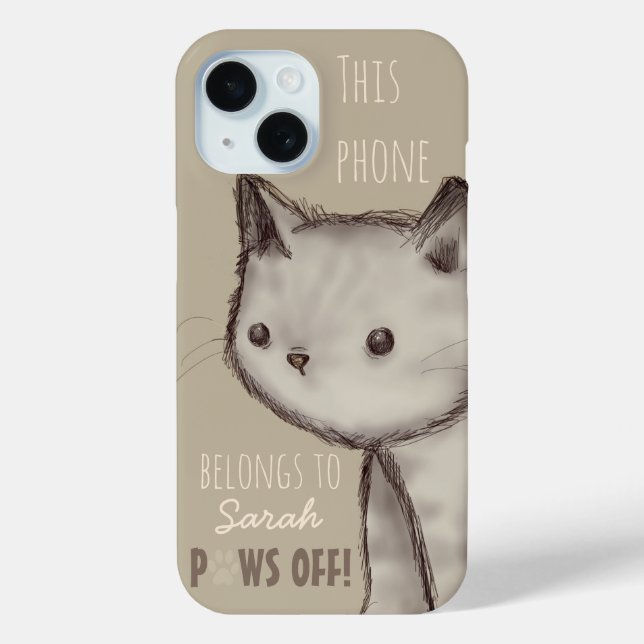 Custom Cute Cat Illustration Paws Off  Case-Mate iPhone Case (Back)