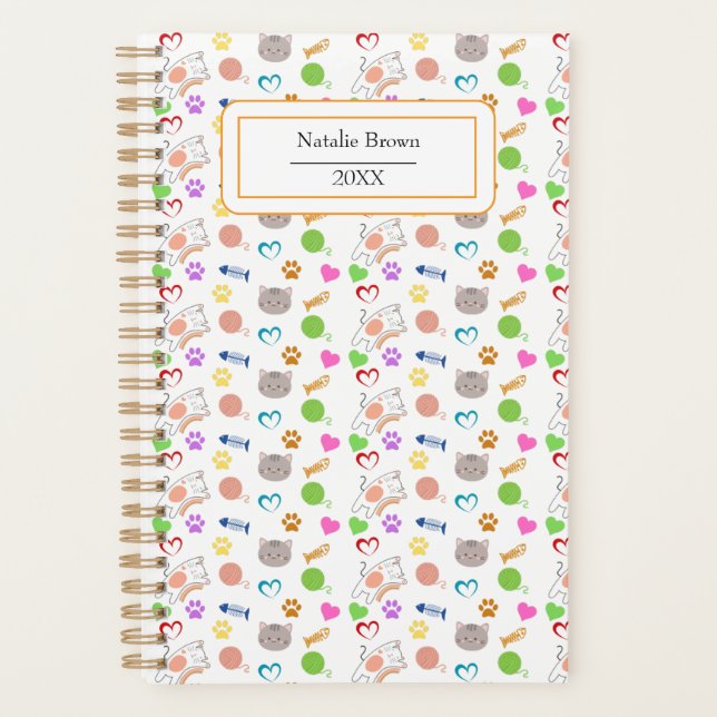 Custom Cute Cat Pattern Planner Personalized Name  (Front)